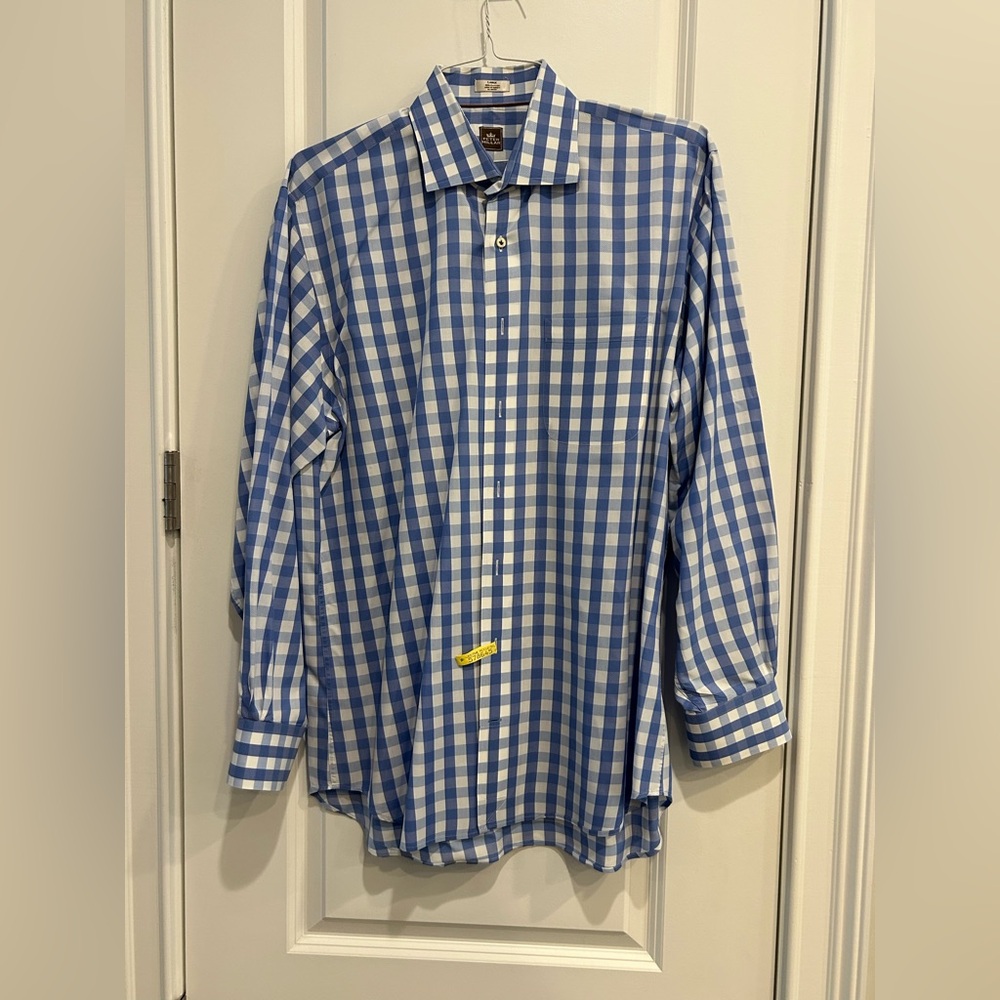 Peter Millar Blue and White Plaid Men's Shirt